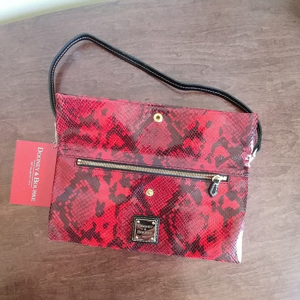Dooney & Bourke foldover clutch fire red & black - Picture 2 of 8